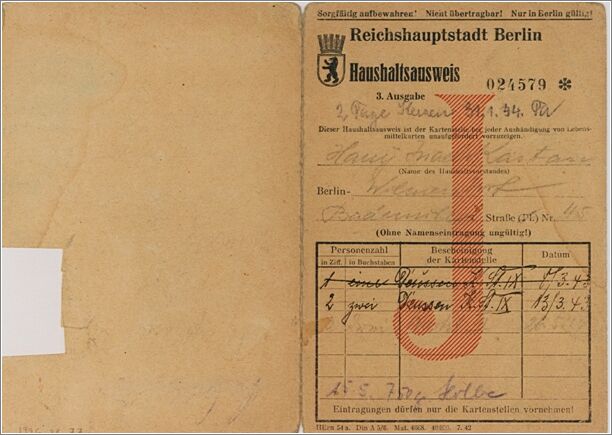 A Jewish Haushaltsauweis issued in Berlin 1943
